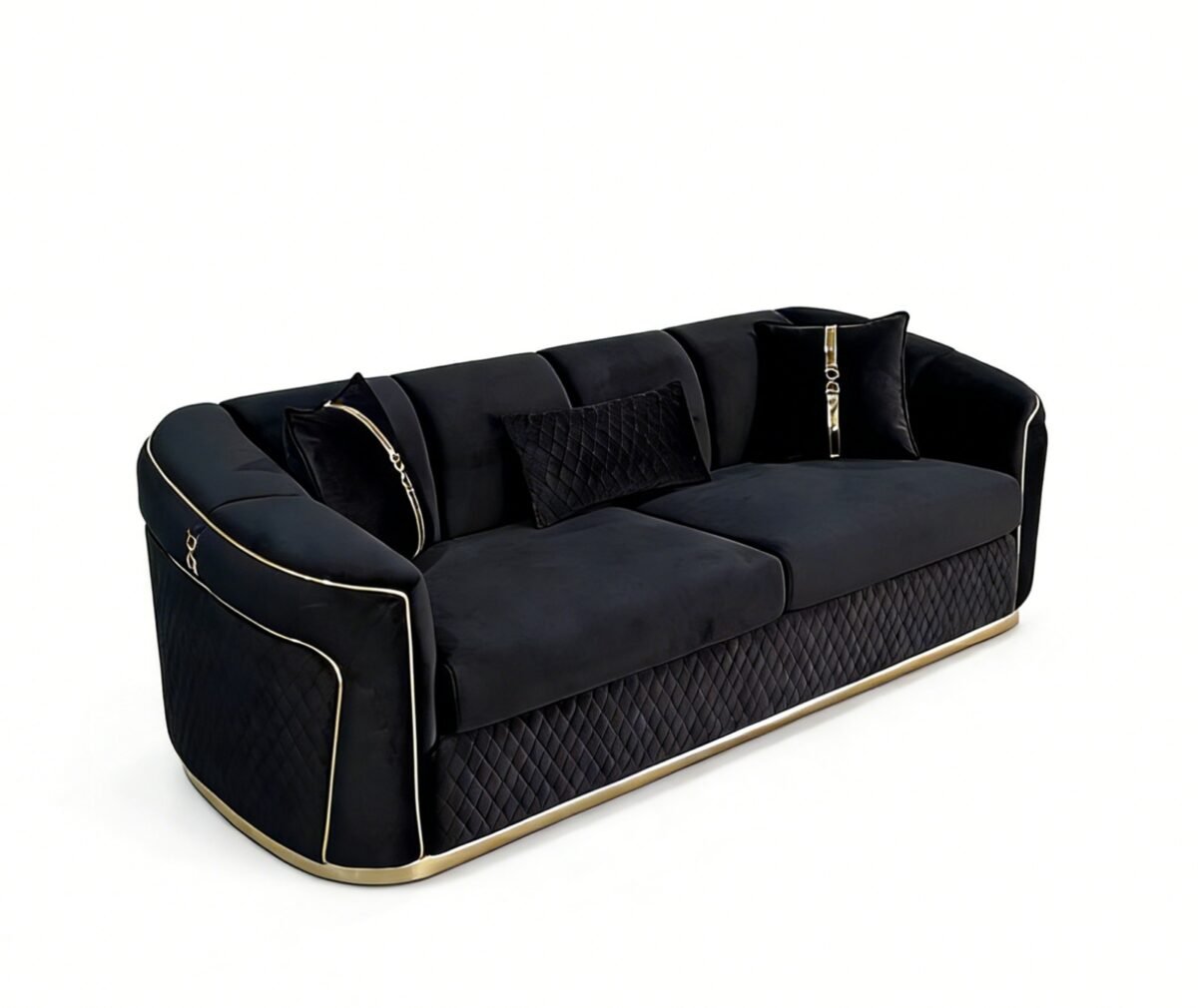 SAUDI Living Suite Upholstered Velvet Sofa Set - Black - Image 4