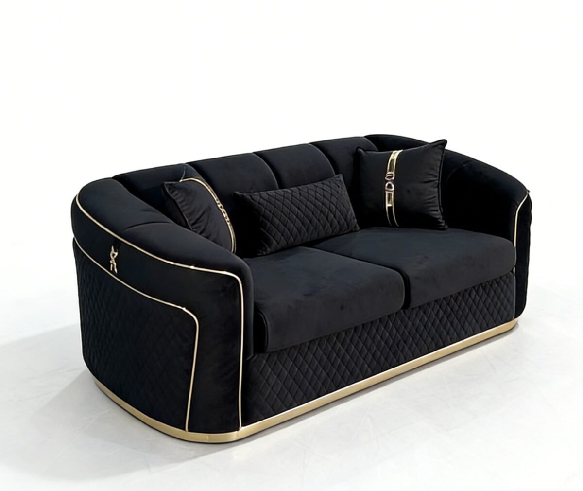 SAUDI Living Suite Upholstered Velvet Sofa Set - Black - Image 5