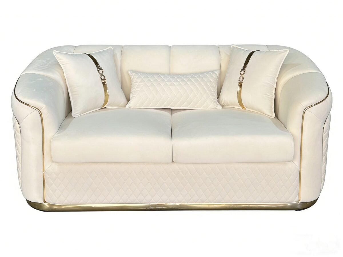 SAUDI Living Suite Upholstered Velvet Sofa Set - Cream - Image 6