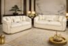 SAUDI Living Suite Upholstered Velvet Sofa Set - Cream