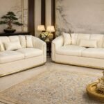 SAUDI Living Suite Upholstered Velvet Sofa Set - Cream